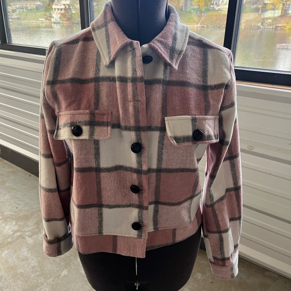 Kori Pink and White Plaid Utility Jacket